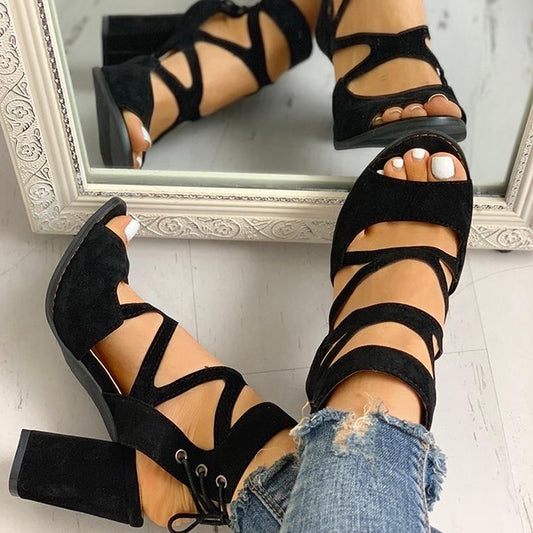 New Fashion Casual Thick High Heel Fish Mouth Fingerless Sandals For Women