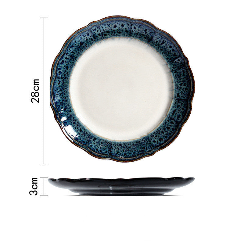 American Vintage Bone White China Blue Embossed Luxury Dinnerware Set