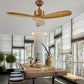 Black Industrial Lightless Living Room, Dining Room, Minimalist Retro Wood Remote Control Electric Fan Light