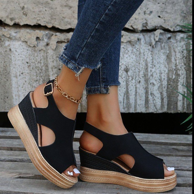 Peep Toe Sandals Women Wedge Heel Platform Buckle Shoes Summer