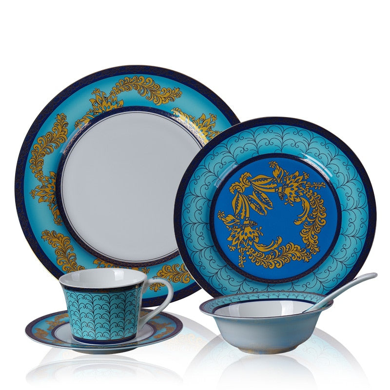 Blue Mediterranean Luxury Stoneware Dinnerware Set