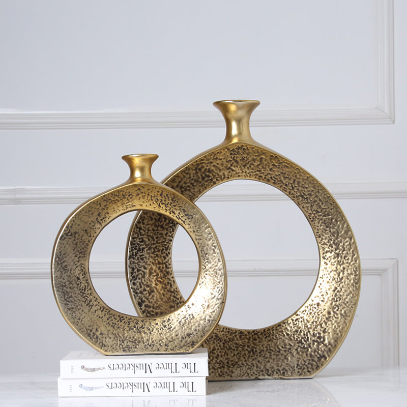 Golden ceramic circle vase living room porch vase decoration