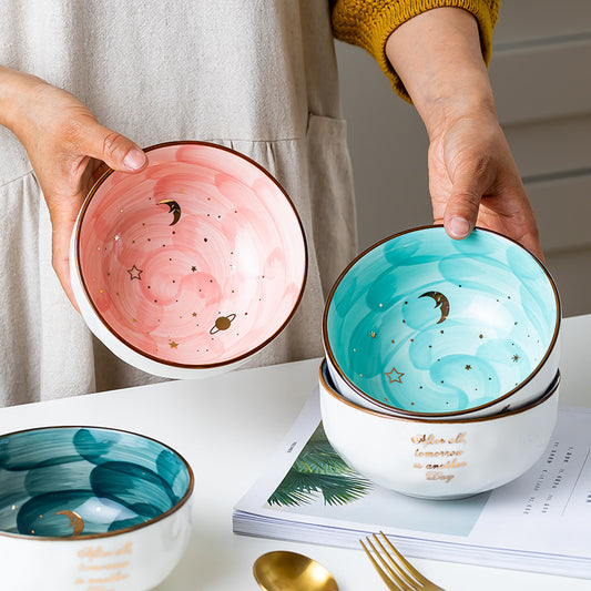 Blue Pink Pastel Stoneware Ceramic Pottery Bowl Set