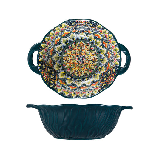 Vintage European Bohemian Pottery Decorative Bowl Set