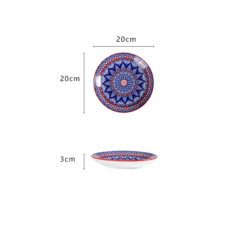Ceramic Plate Hand-painted Underglaze Color 8 Inch Deep Disc Baking Dish Household Tableware