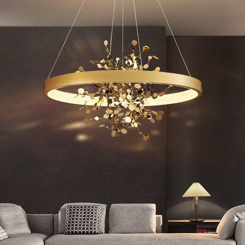 All Copper Living Room Pendant Lamp Modern Luxury Creative Circle Simple