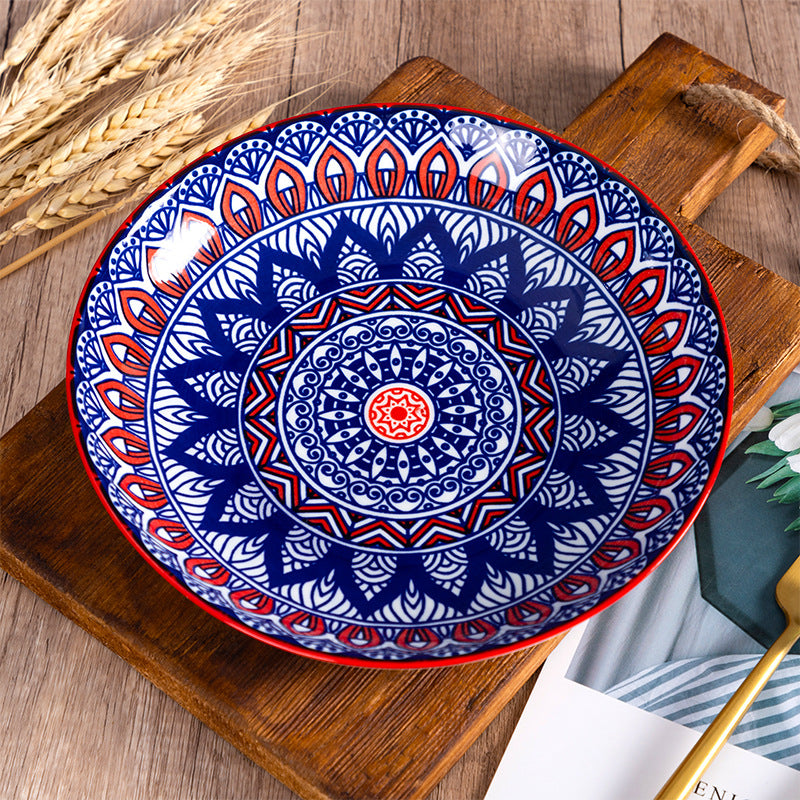 Ceramic Plate Hand-painted Underglaze Color 8 Inch Deep Disc Baking Dish Household Tableware
