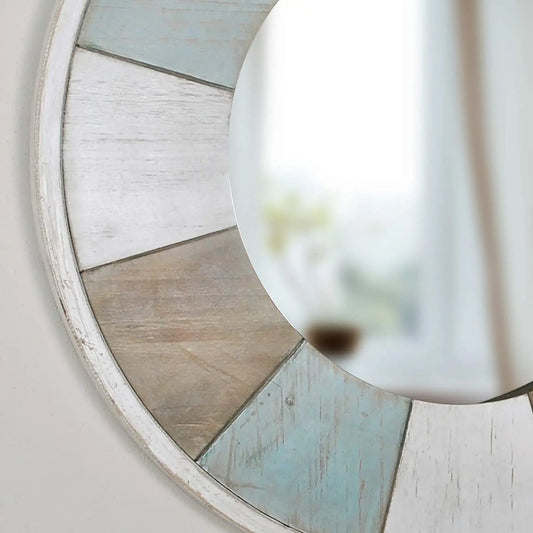 Accent Wall Mirror, 27&quot;, Aged Teal/Shabby White/Natural Wood