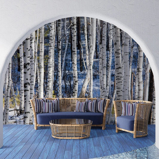 Blue Birch Forest 3D Large Mural Peel And Stick Home Decor TV Background Wall Elegant Nature Trees Canvas Customized Murals