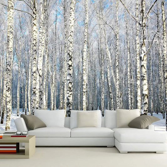 Custom 3D Wall Paper Natural Scenery Murals Winter Birch Forest Landscape Wallpaper Large Mural For Living Room Sofa TV Backdrop