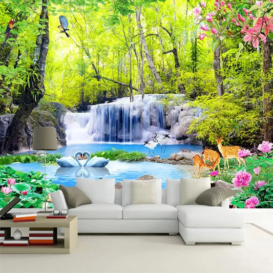 Custom 3D Wallpaper Forest Waterfall Nature Landscape Photo Wall Painting Living Room TV Background Decoration Mural De Parede