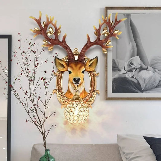This colossal designer decorative Crystal faceted wall centerpiece dominates intricating good fortune and prosperity, symbolic of the deer. This Exquisite solid good fortune deer sculpture features a 3D shape and has a strong three-dimensional effect, It is very shocking from front and side and warm lighting creates an elegant touch of ambiance