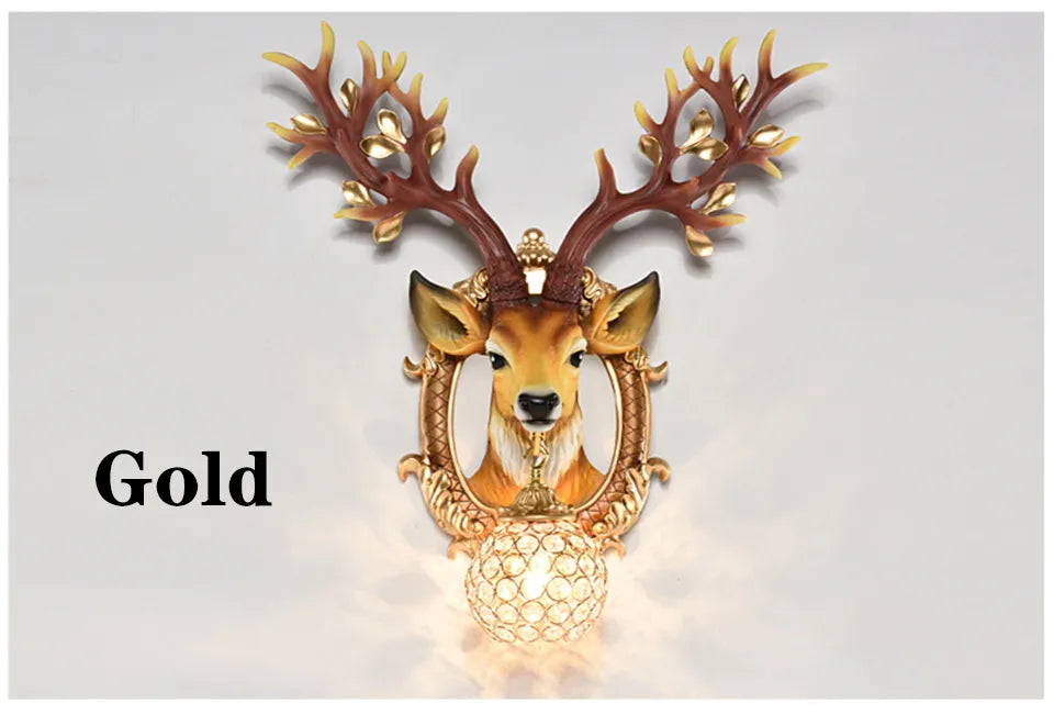 28 Inch Sculptured Good Fortune Deer Crystal Wall Lamp
