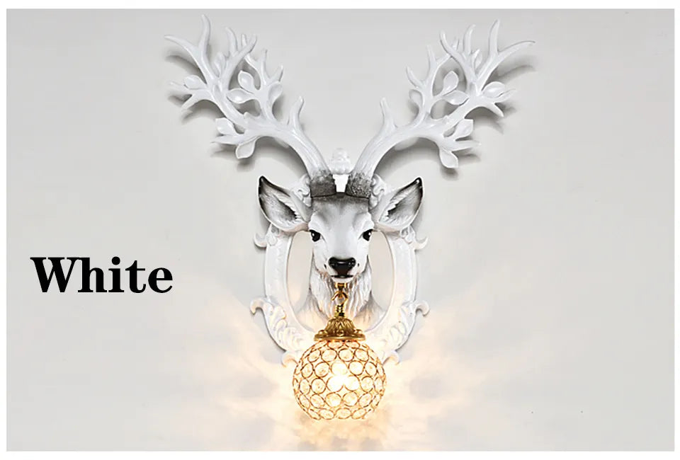 28 Inch Sculptured Good Fortune Deer Crystal Wall Lamp