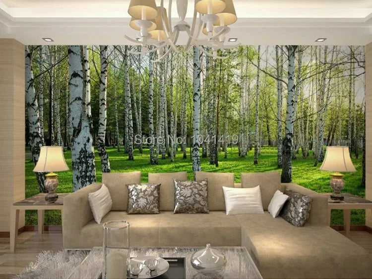 Custom Mural Wall Papers Birch Forest Natural Landscape Photo Wallpaper Restaurant Living Room Bedroom Interior Decor Sticker