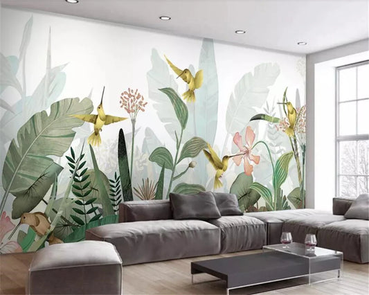 Modern home background wall 3d wallpaper modern fashion fresh plant flower bird forest photo 3d wallpaper mural