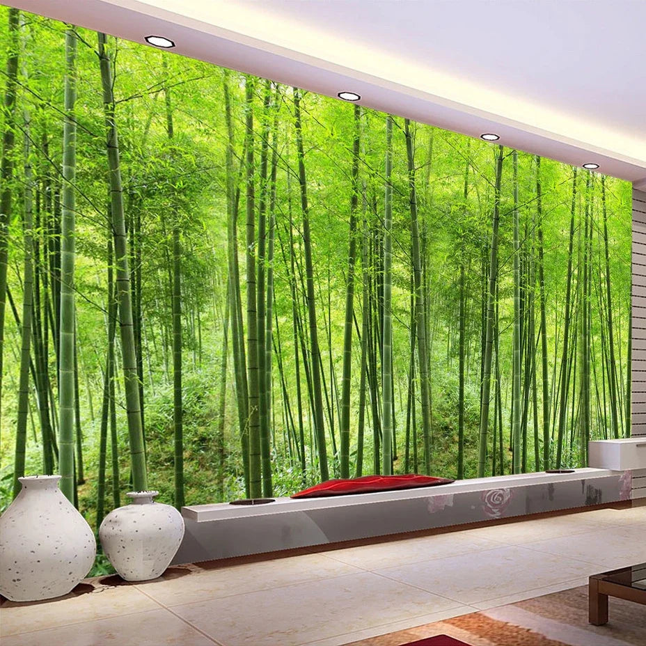 Nature Landscape Green Bamboo Forest Photo Mural Customized Size 3D Wallpaper For Wall Living Room TV Sofa Background Wall Decor