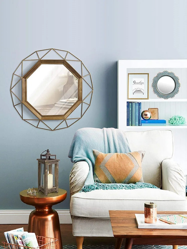 Gold Geometric Wall Mirror, 30 X 30 Gold Frame Mirror For Wall Bathroom, Living Room, Bedroom, Office, And Entryway