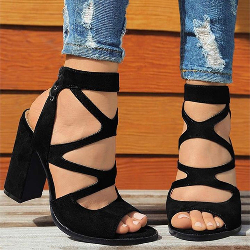 New Fashion Casual Thick High Heel Fish Mouth Fingerless Sandals For Women