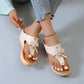 Flower Pearl Sandals Women Fashion Clip Toe Flip Flops Shoes Wedges Beach Shoes