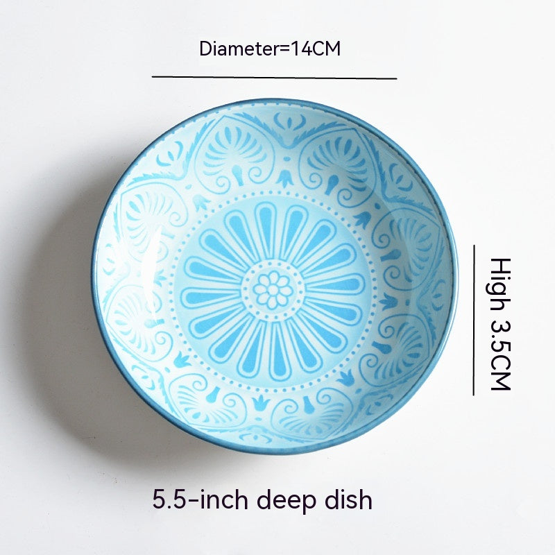 Underglaze Round Plate Ceramic Household Creative Seasoning Saucer Dish