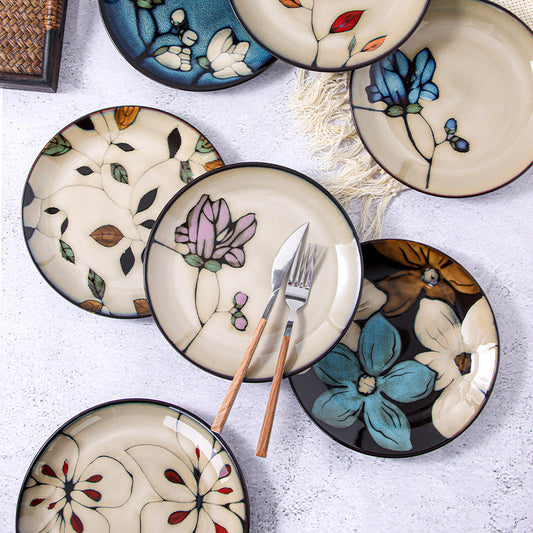 Glaze Kiln Hand Painted Ceramic Plate Cutlery