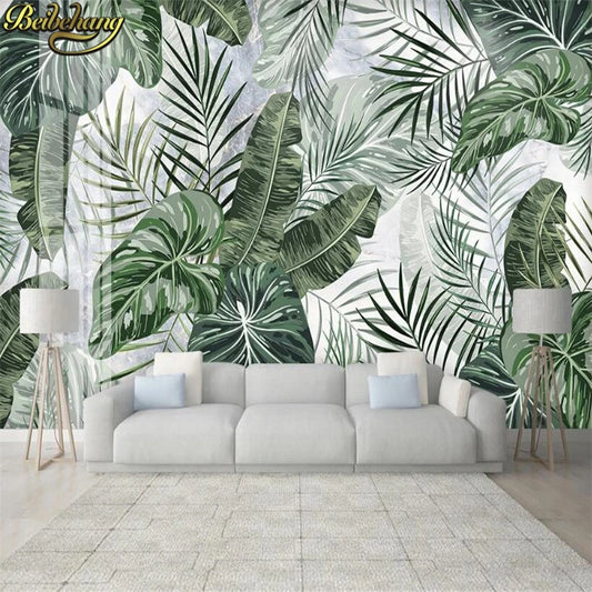 beibehang custom photo 3D mural wallpaper tropical forest leaf marble pattern bedroom decoration 3D wall painting TV background