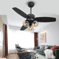 Nordic Industrial Wind Magic Bean Glass Ceiling Fan Light Wood Leaf Black Fan Lamp