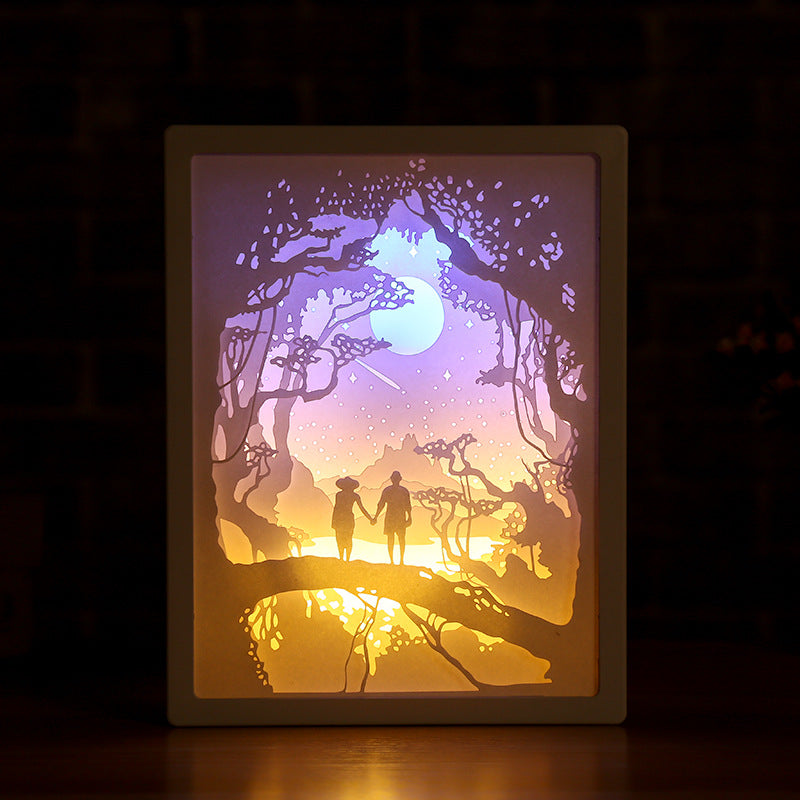 LED Paper Carving Lamp 3D Light And Shadow Romantic Couple