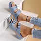 Double Buckle Slippers Women Flat Sandals Summer