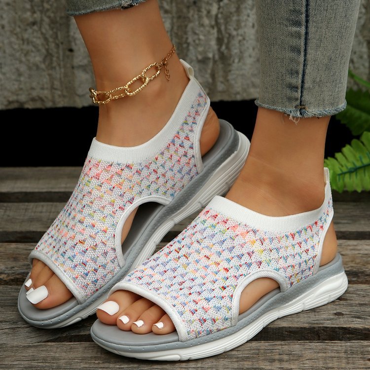 Peep-toe Sandals For Sports Summer Heart-shaped Print Mesh Shoes Women