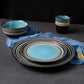 Southwestern Blue Turquoise Retro Stoneware Pottery Dinnerware Set