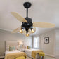 Nordic Industrial Wind Magic Bean Glass Ceiling Fan Light Wood Leaf Black Fan Lamp