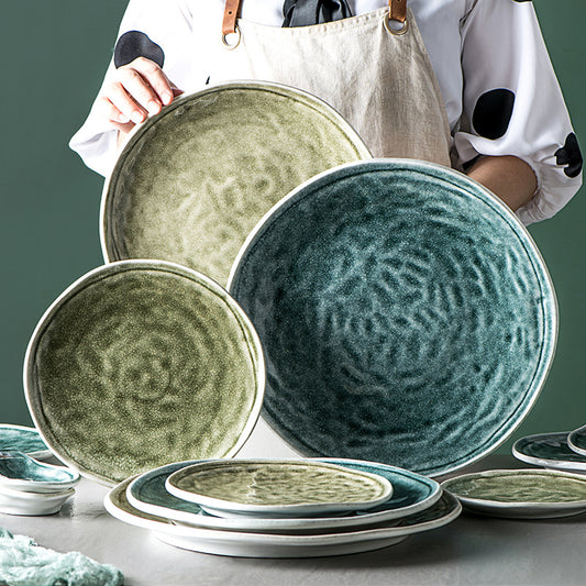 Round Rock Vintage Pottery Plates Ceramic Kiln Glazed Stoneware