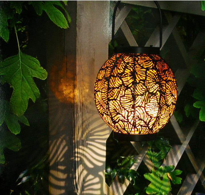 New Solar Outdoor Courtyard Hollow Decorative Iron Portable Lamp