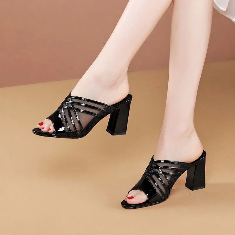 Thick-heeled Sandals And Slippers For Women To Wear Mesh Mid-heel Shoes
