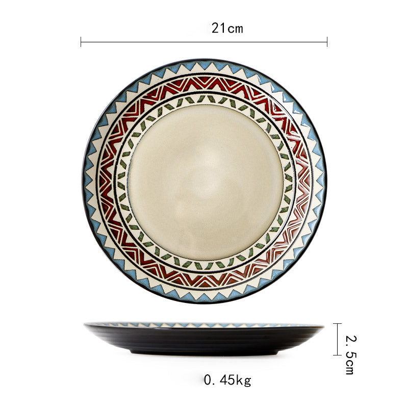 Ceramic Plate Flat Plate Creative Dish Plate Japanese Vintage Tableware