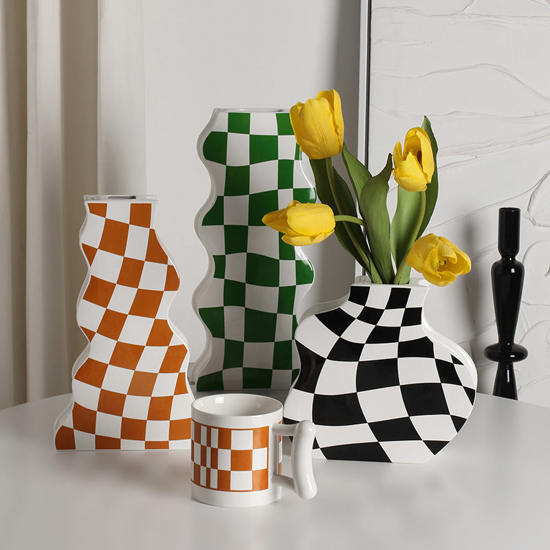 Checkerboard Ceramic Vase Ornaments