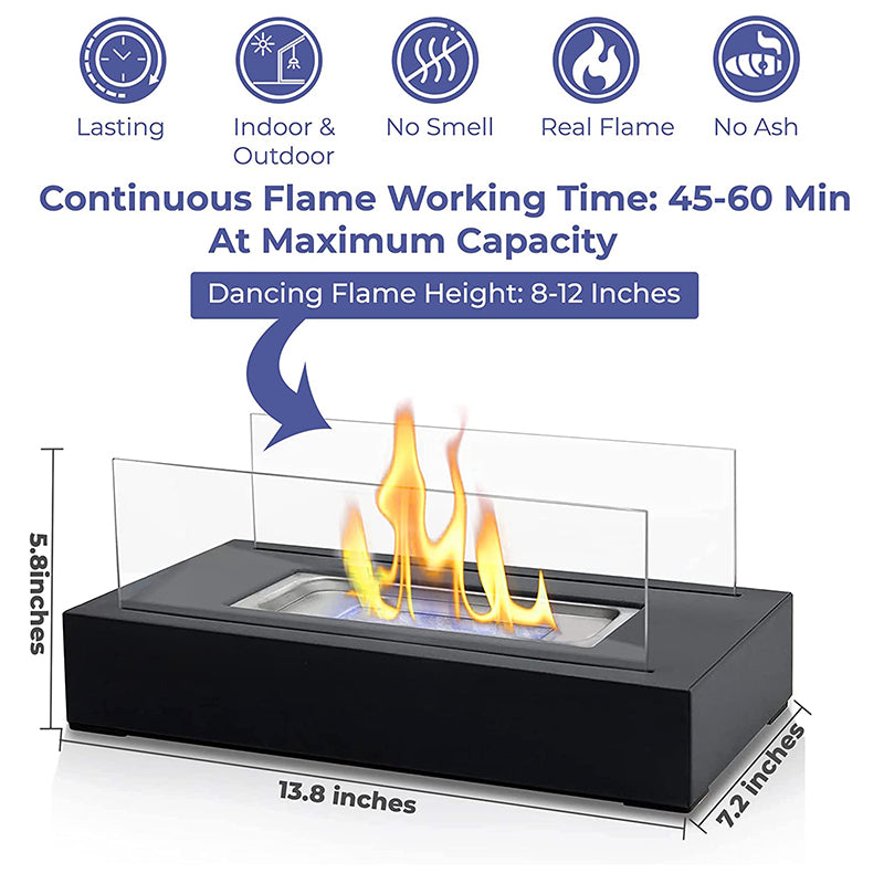 Contemporary Rectangle Glass Indoor Ethanol Fireplace