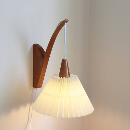 Bedroom Living Room Solid Wood Vintage Pleated Wall Lamp