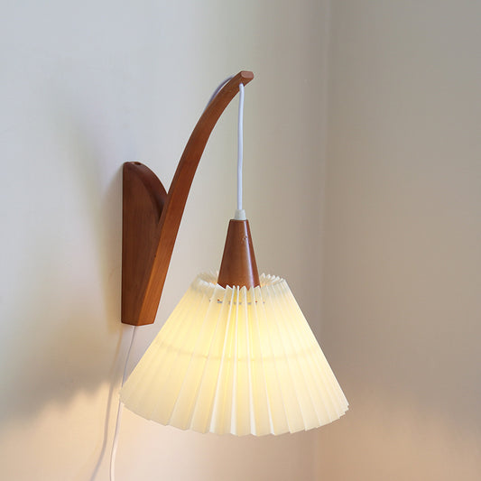 Bedroom Living Room Solid Wood Vintage Pleated Wall Lamp