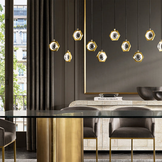 Full Copper Crystal Modern Minimalist Living Room Dining Room Chandelier