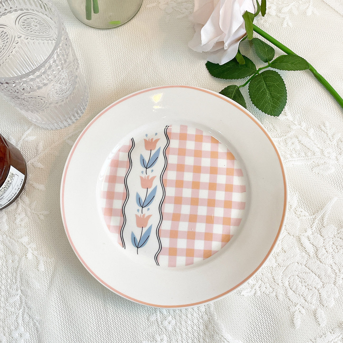 Wind Retro Rabbit Small Flower Breakfast Ceramic Plate
