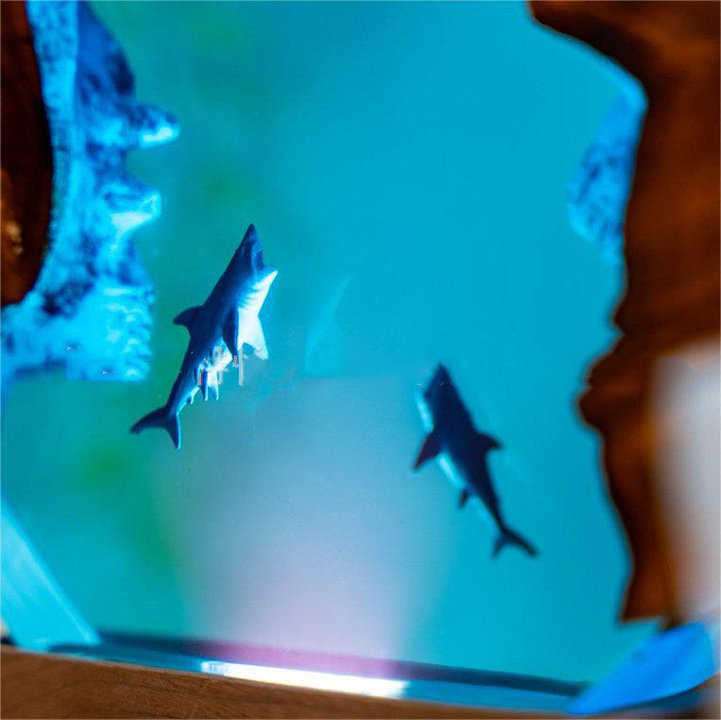 3D Shark Scenic Marine Landscape Round Night Lamp