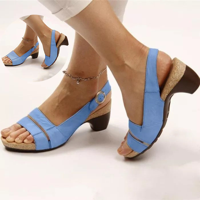 Ankle Strap Sandals Summer Low Heel Peep Toe Shoes Women