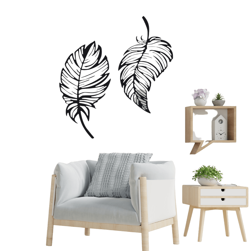 Wooden Double Tropical Feather Leaf Wall Silhouette Tropical Decor - Home Decor Gifts and More