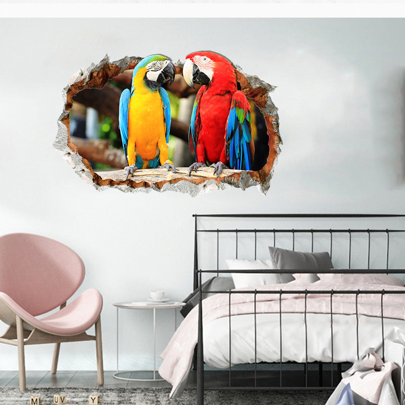 Broken Hole Wall Stickers Parrot Love Creative Home Decoration Background Wall Stickers | Decor Gifts and More