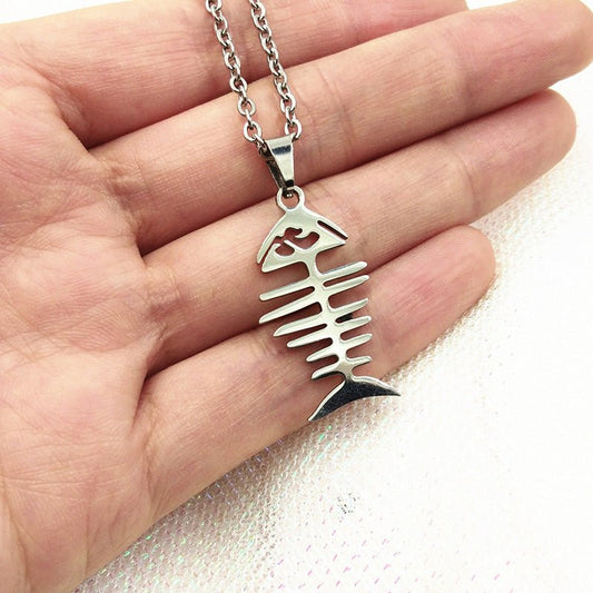 Stainless Steel Fishbone Pendant Necklace | Decor Gifts and More