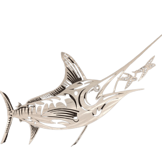 High-Polished Silver Metal Swordfish Sculpture Wall Decoration - Home Decor Gifts and More