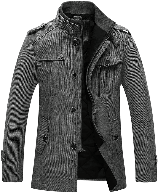 Wantdo Men's Wool Blend Jacket Stand Collar Windproof Pea Coat - Home Decor Gifts and More